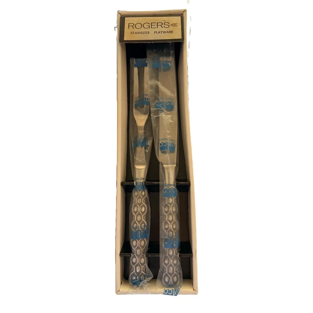 Vintage Stanley Roberts Lancelot 2 Pc Carving Set Knife Fork Japan Rogers Box